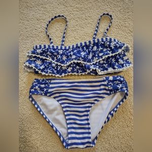 Cat & Jack, two piece blue and white floral bikini, girls size small (6/6x)